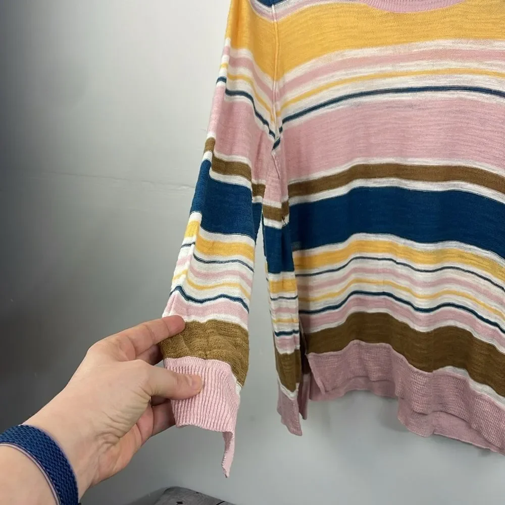 Moth Anthropologie Pink Striped Sweater pullover Lightweight size Medium